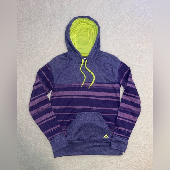 adidas Tops - Adidas Ultimate Hoodie Climawarm Purple Yellow
Pullover Sweatshirt Womens Medium